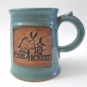 Ore House Pottery Studio Mug Donkey Burro Logo Signed Green Coffee Cup